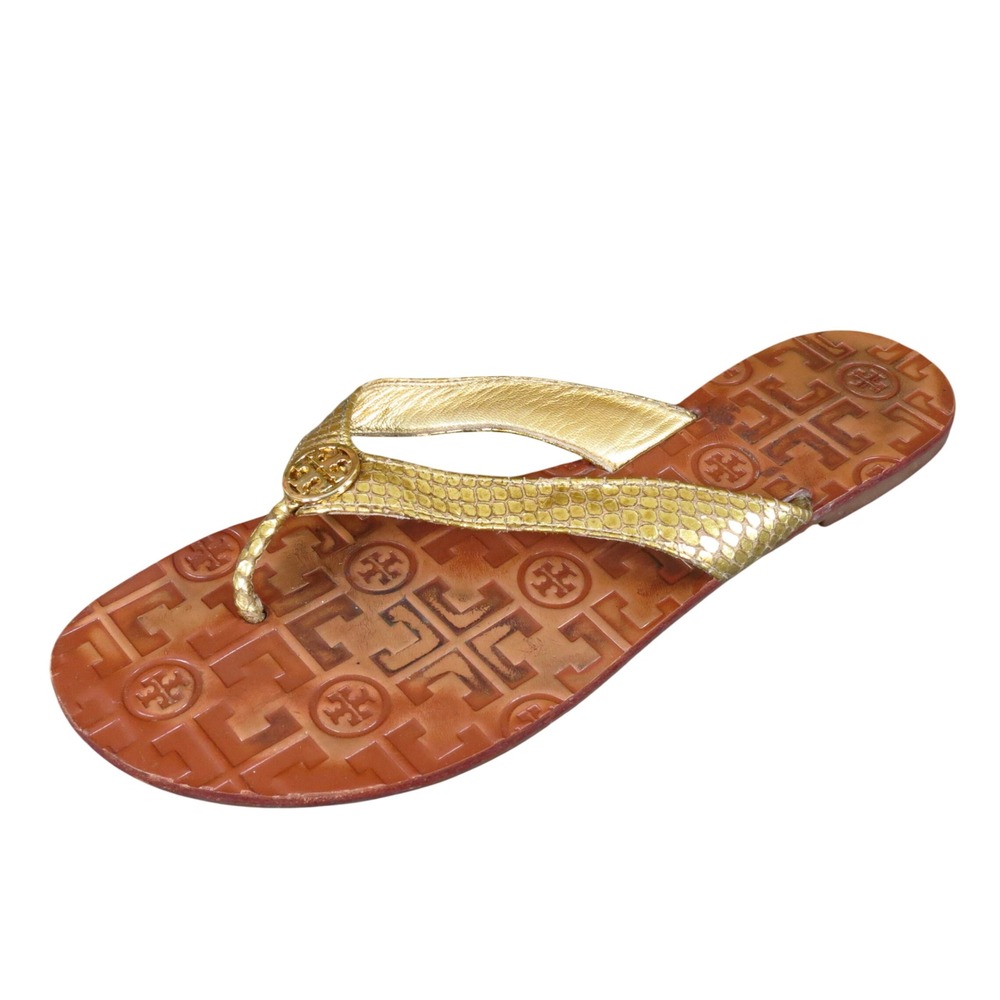 Tory Burch Thora Women Thong Sandal Size 9M Casual Summer Gold Leather